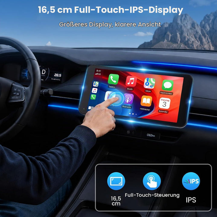 6,5 Zoll Wireless Apple CarPlay &amp; Android Auto Bildschirm für Auto, Tragbares Touchscreen Autoradio