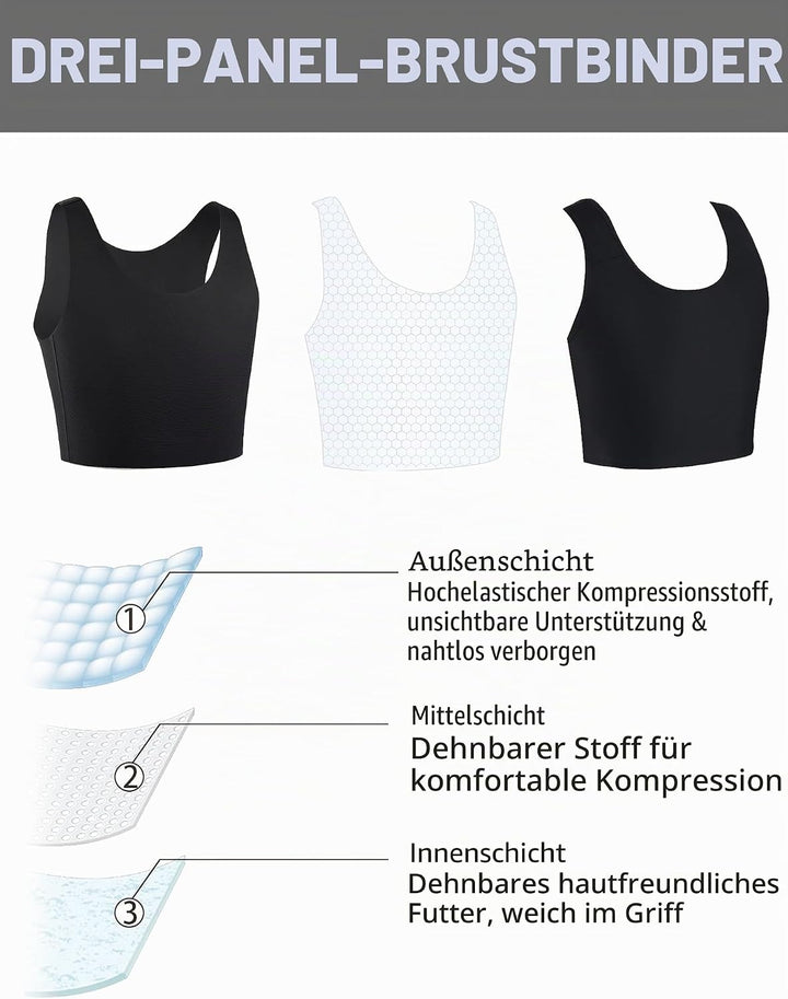 XUJI Brust Binder Trans FTM Atmungsaktive Kompression Nahtlos Top für Transgender 4XL Schwarz, 4XL S