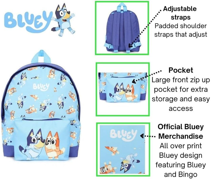 BLUEY Offizieller Bingo Kinder-Rucksack, Kinderrucksack, Schultasche, Rucksack blau, blau
