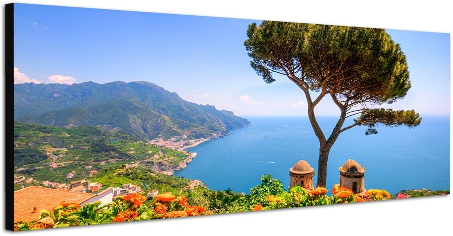 Paul Sinus Art Panoramabild auf Leinwand und Keilrahmen 120x40cm Italien Amalfi-Küste Meerblick Somm