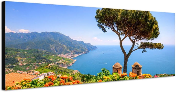 Paul Sinus Art Panoramabild auf Leinwand und Keilrahmen 120x40cm Italien Amalfi-Küste Meerblick Somm