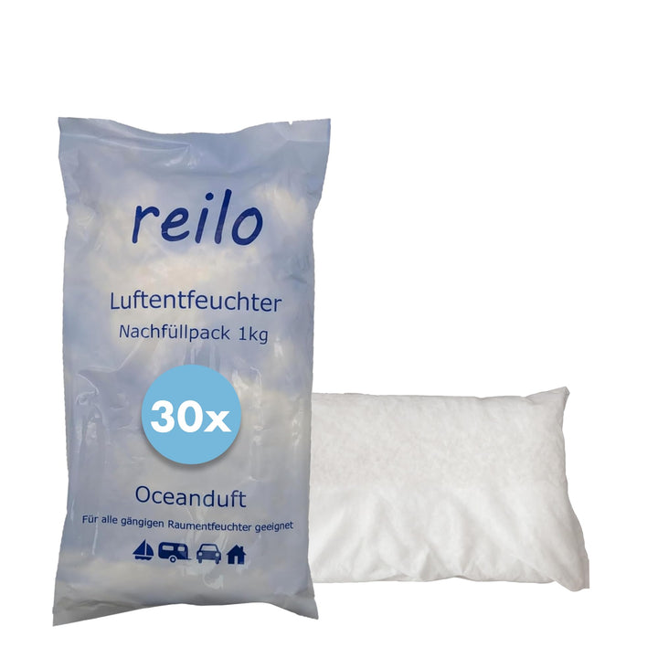 30x 1kg Oceanduft Luftentfeuchter Granulat, Raumluftentfeuchter im Vliesbeutel, Nachfüllpacks für gä