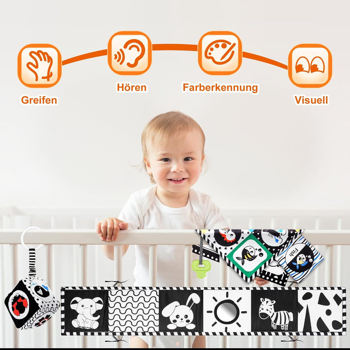 Schwarz Weiss Kontrastbuch mit Kontrastkarten, Baby Sensorik Kontrast Spielzeug 0-12 Monate Baby Ges