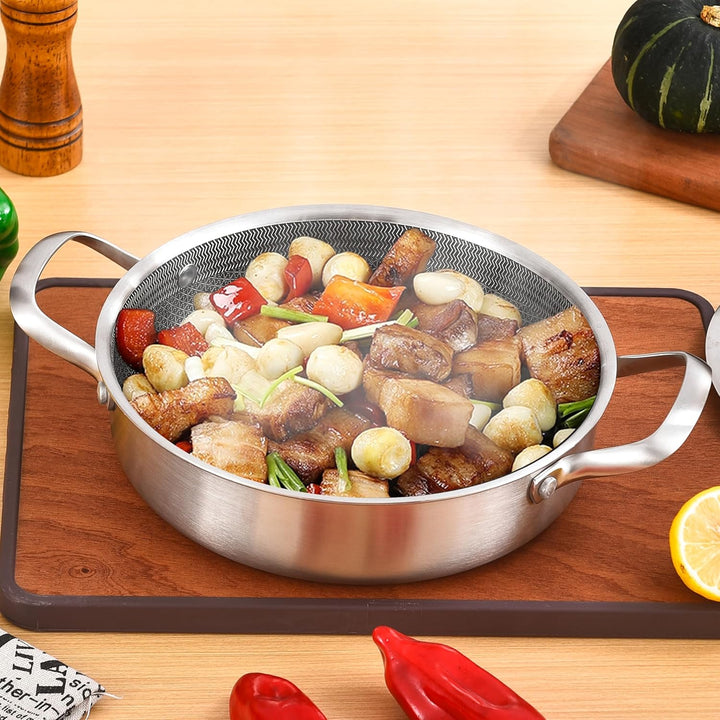 Inqibee Schmorpfanne 24 cm Hoher Rand, Schmortopf mit Deckel 2.8L, Edelstahl 18/10 antihaftbeschicht
