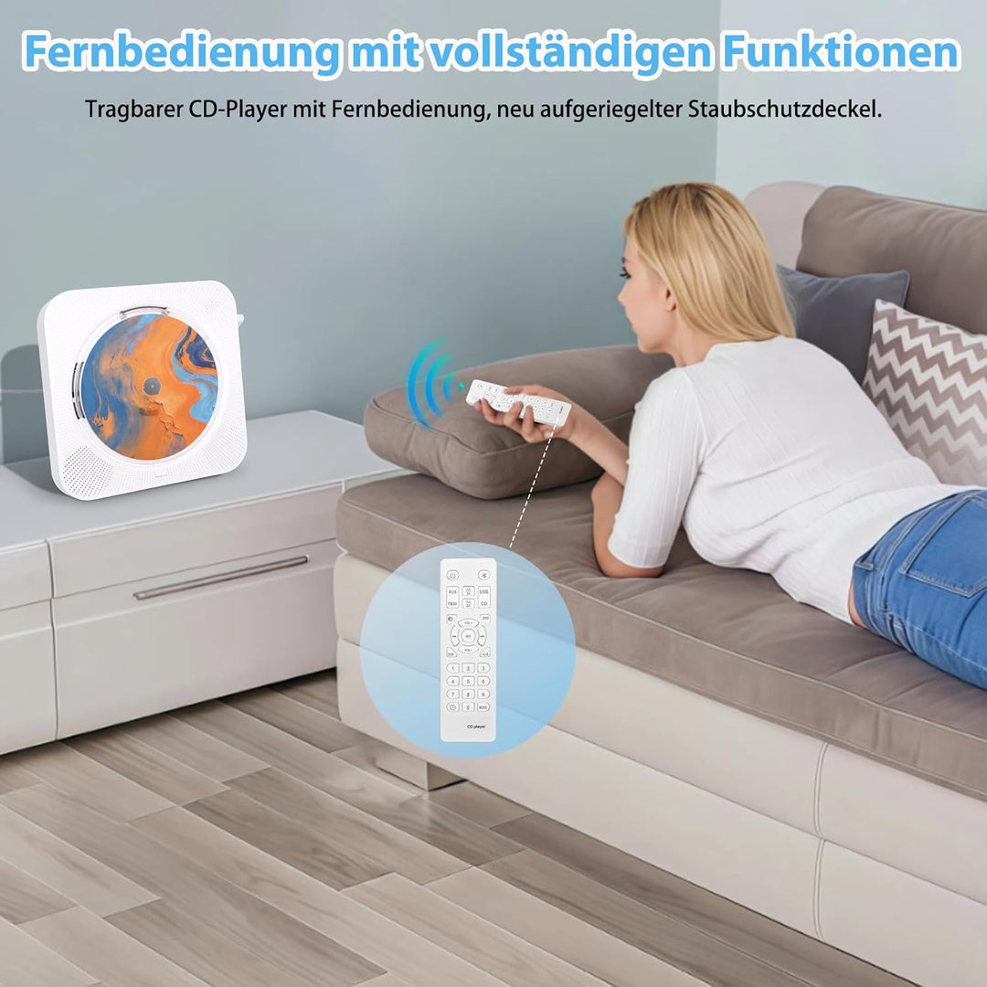 CD Player mit Bluetooth 5.1 und Staubschutzdeckel (White-1), White-1