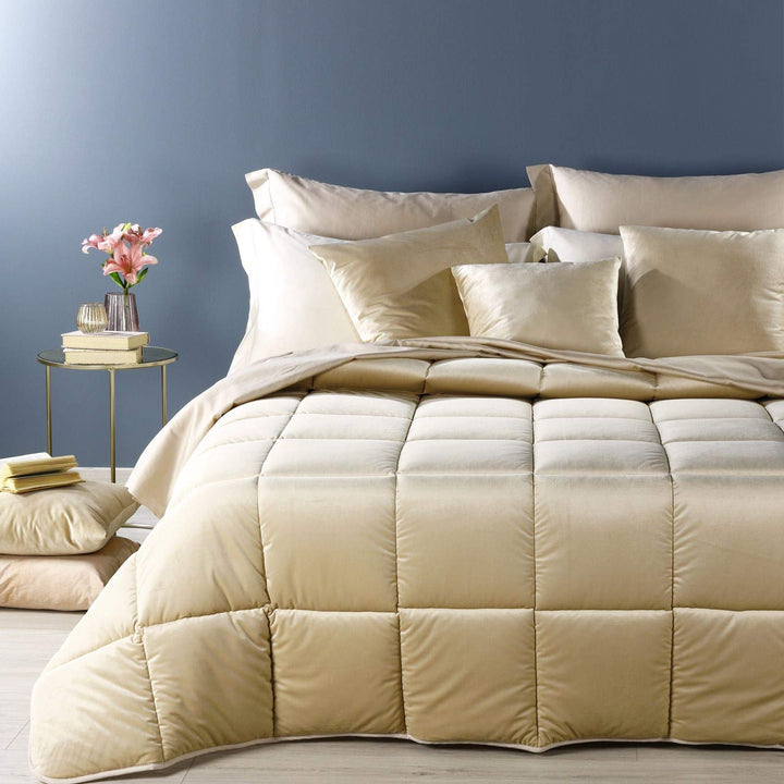 Caleffi - Steppdecke aus Velvet, einfarbig, für Doppelbett, Honig