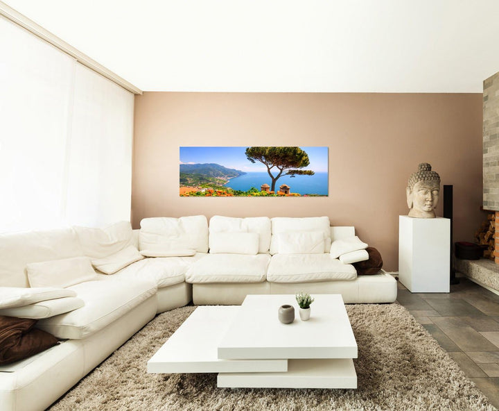 Paul Sinus Art Panoramabild auf Leinwand und Keilrahmen 120x40cm Italien Amalfi-Küste Meerblick Somm