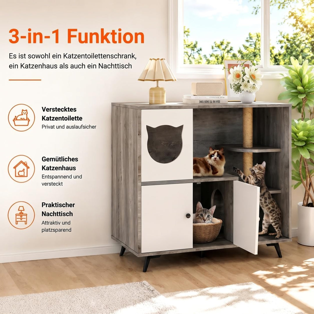 MAMIZO Katzenklo Schrank, 98x91x50CM Tragfähigkeit 50 KG, Hellgrau Hellgrau Holz, Hellgrau Holz