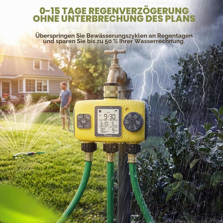 Bewässerungscomputer mit 3 Ausgängen, Automatische Bewässerung Bewässerungszeitschaltuhr für Gärten