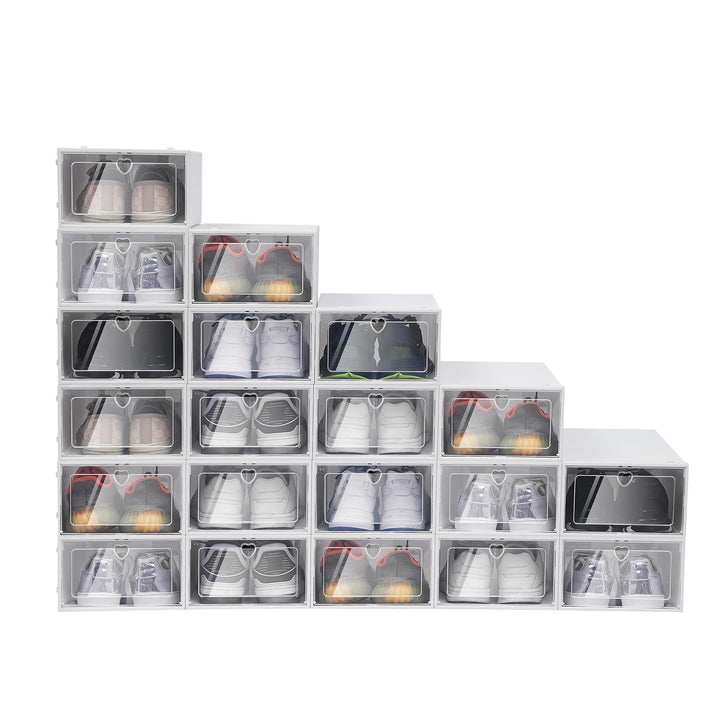 Schuhboxen, 20 Stück Schuhkartons Durchsichtig Faltbare Kunststoff-Schuh-Aufbewahrungsbox Stapelbare