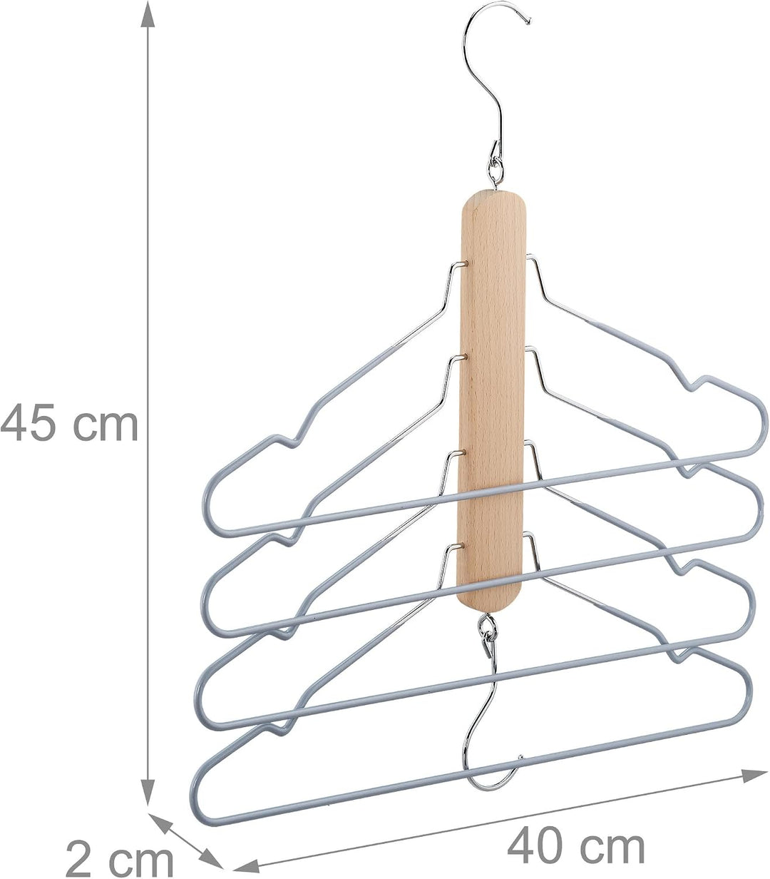 Relaxdays Mehrfach Kleiderbügel, platzsparend, 4 Hemdenbügel mit Hosensteg, Holz, Metall, Antirutsch