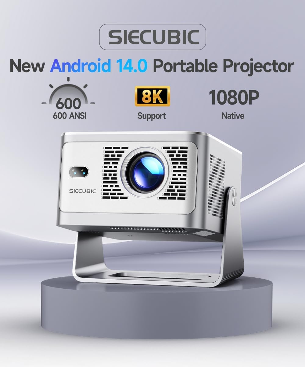Mini Beamer 4K mit Android 14 &amp; Integrierte Apps, Native 1080P Projektor