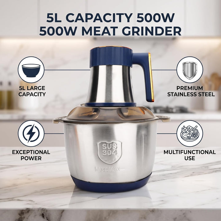 Luocute 5L Edelstahl Fleischwolf 500W Grosse Kapazität 5 Klinge Blue, Blue