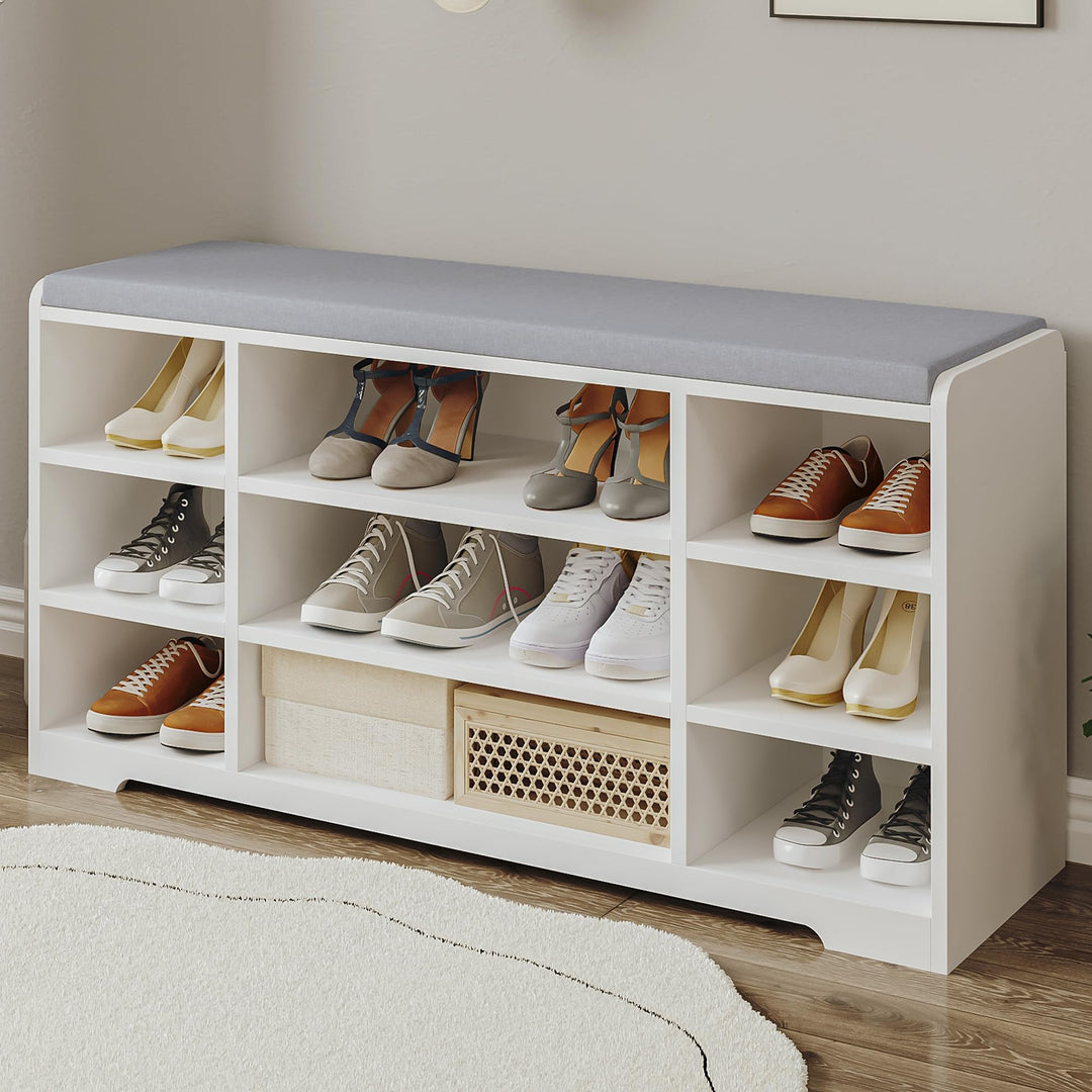 Hzuaneri Schuhbank, Schuhregal mit Sitzfläche, Sitzbank mit Stauraum, Kissen, 9 Fächer, 103 x 30 x 5