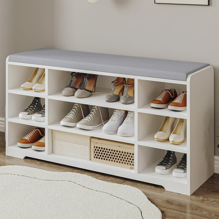 Hzuaneri Schuhbank, Schuhregal mit Sitzfläche, Sitzbank mit Stauraum, Kissen, 9 Fächer, 103 x 30 x 5