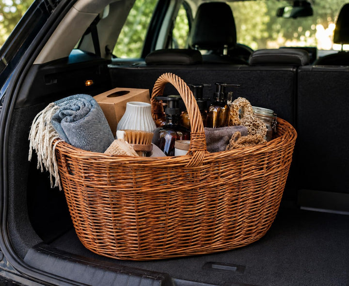 Kobolo Autokorb Einkaufskorb aus Weide handgeflochten 25 cm