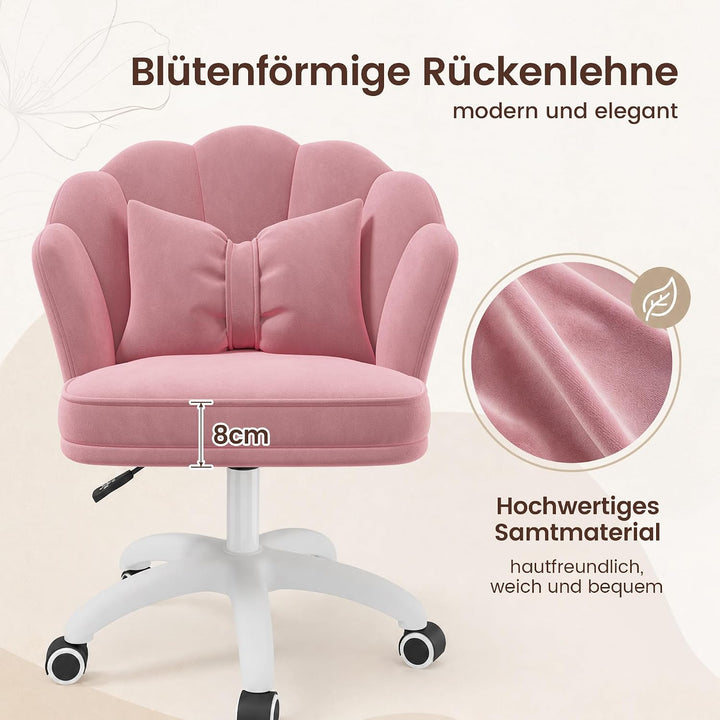 Hawthyhome Schminktisch Stuhl mit Samtbezug &amp; Kopfkissen, Rosa Abgerundet Rosa, Abgerundet Rosa
