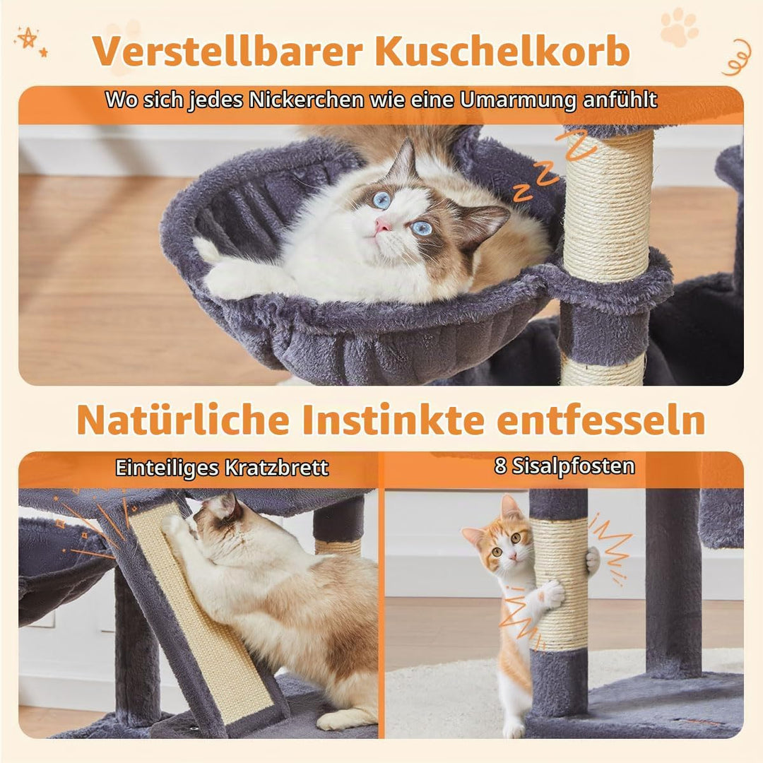 Taoqimiao 146CM Kratzbaum Gross, Katzenbaum Katzen Kratzbaum Grosse Katzen Stabil mit 2 Katzenhaus,