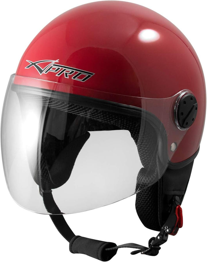 Motorradhelm Motorrad Roller Jet Helm Demi Mit Viser Rot L 58 cm Rot, 58 cm Rot