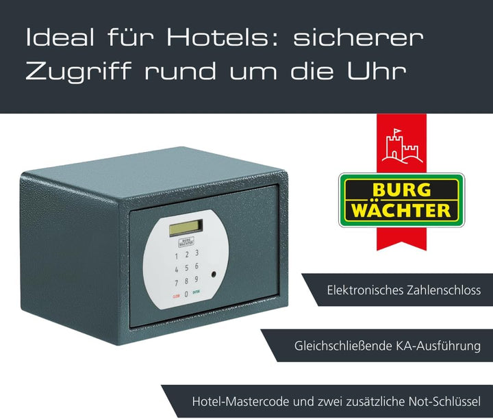 BURG-WÄCHTER Möbeltresor für Hotel mit elektronischem Zahlenschloss, Zur Wand- und Bodenbefestigung,
