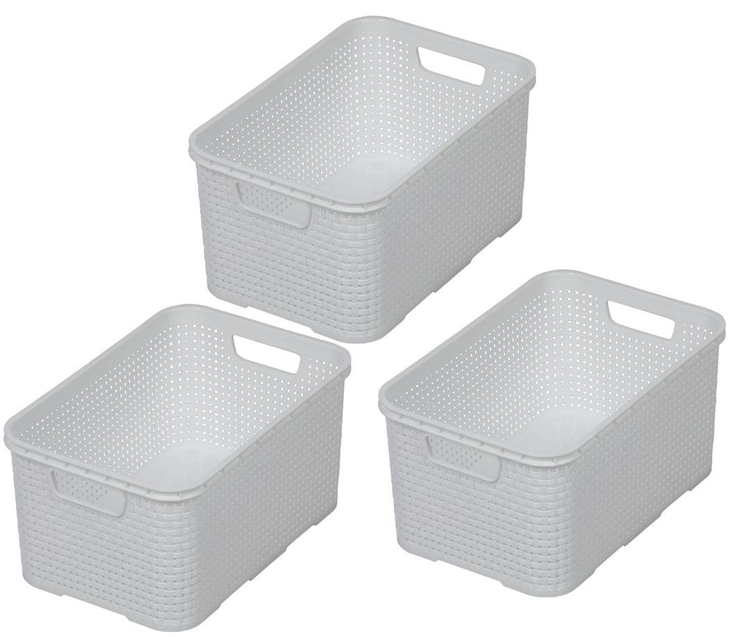BranQ - Home essential Korb in Rattan Design 3er Set Grösse S 7l, BPA-frei Kunststoff PP, Weiss, 28,