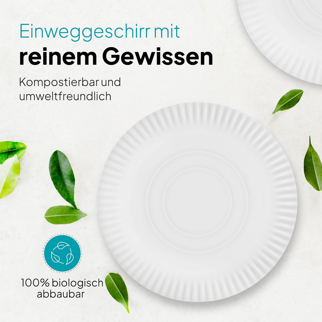 Commerline Pappteller Rund Ø26 cm, 250 Stück, Einwegteller, Partyteller Rund-26 cm 250, Rund-26 cm 2