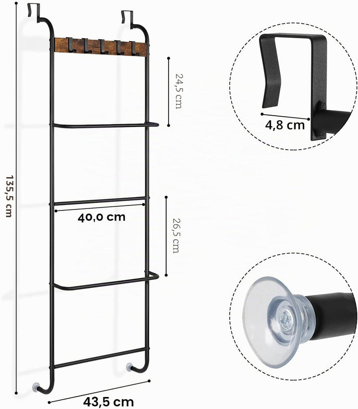 Tür-Handtuchhalter, Türhalter, Organizer, Badezimmer, Türregal für Handtücher (schwarz), Schwarz