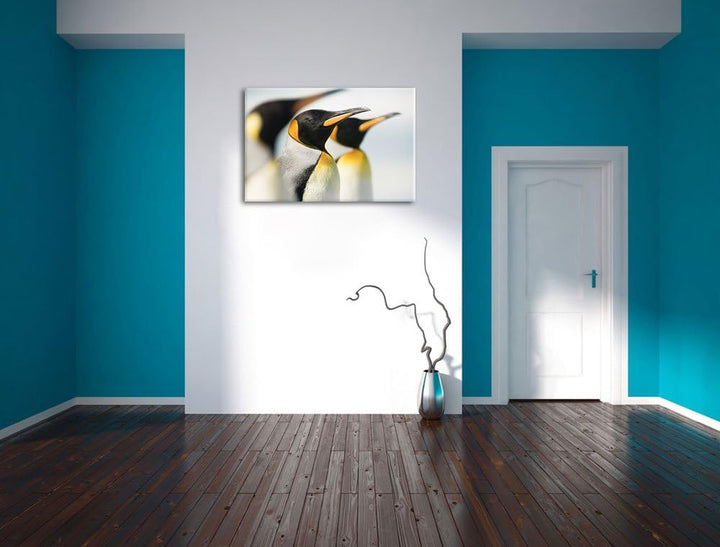 Pinguine Format: 100x70 auf Leinwand, XXL riesige Bilder fertig gerahmt mit Keilrahmen, Kunstdruck a