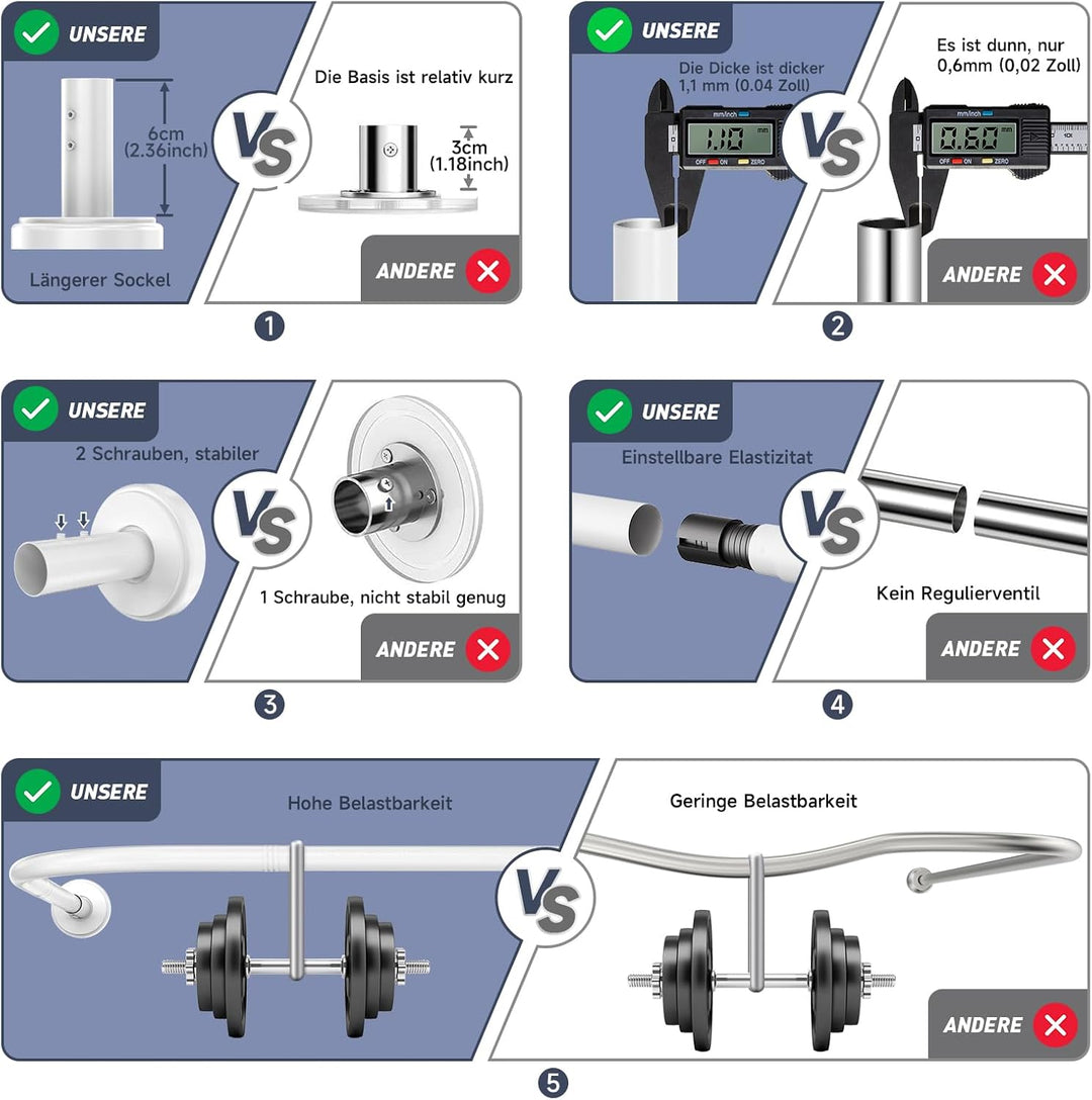 Misounda Duschvorhangstange U/L Form 75×(150-190)×75 cm - Duschstange für Duschvorhang Badewanne Eck