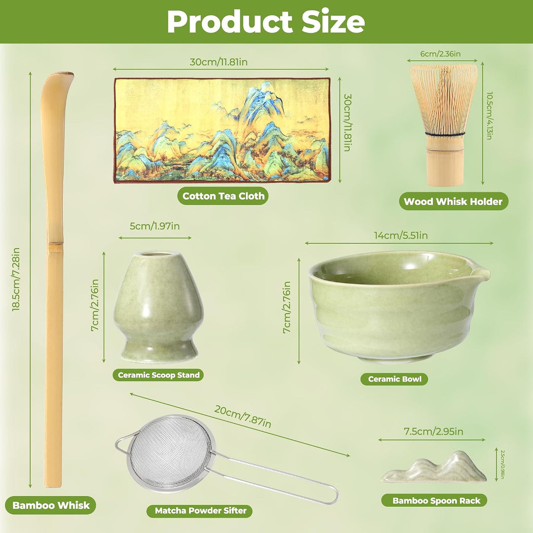 7 Stück Matcha Set, Matcha Besen Set, Matcha Schale mit Auslauf Matcha Löffel, Matcha Besen, Matcha