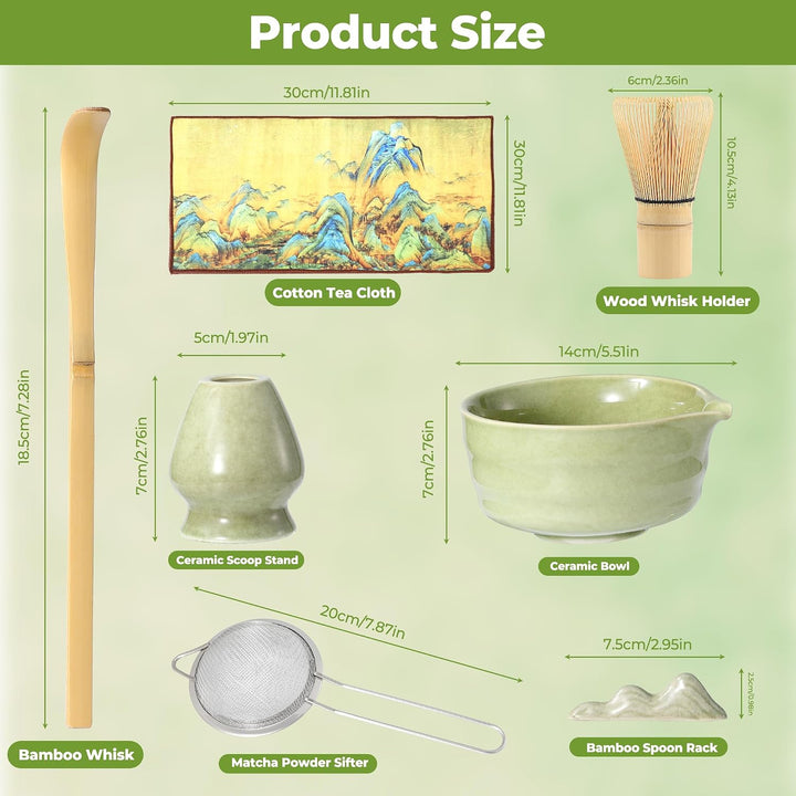 7 Stück Matcha Set, Matcha Besen Set, Matcha Schale mit Auslauf Matcha Löffel, Matcha Besen, Matcha