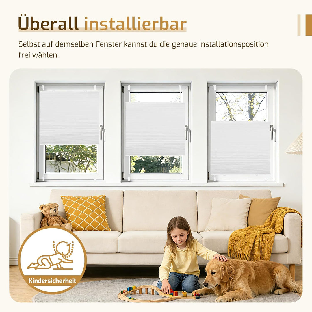 Verdunklungsplissee Wabenplissee ohne Bohren Weiss-Weiss 40x80cm(BxH) Thermo Plissee ohne Bohren ver