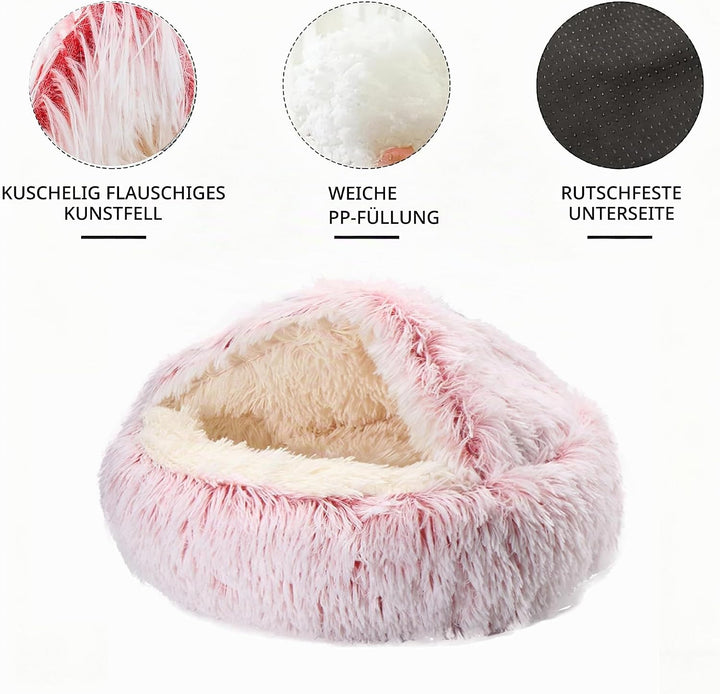 Flauschig Haustierbett Waschbar Katzenbett Hundebett Plüsch Katzenkissen Warm Kuschelbett mit Kapuze