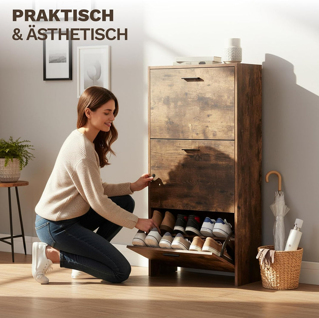 CATAVANA Schuhschrank Schmal - 3 Fächer für 18 Paar - Schuhregal Geschlossen - Platzsparend &amp; Modern