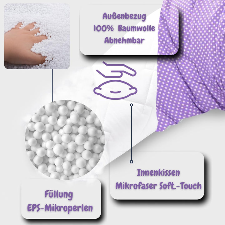 sei Design Stillkissen 170×30 cm – ergonomisch geprüftes Unterstützungskissen – EPS-Mikroperlenfüllu
