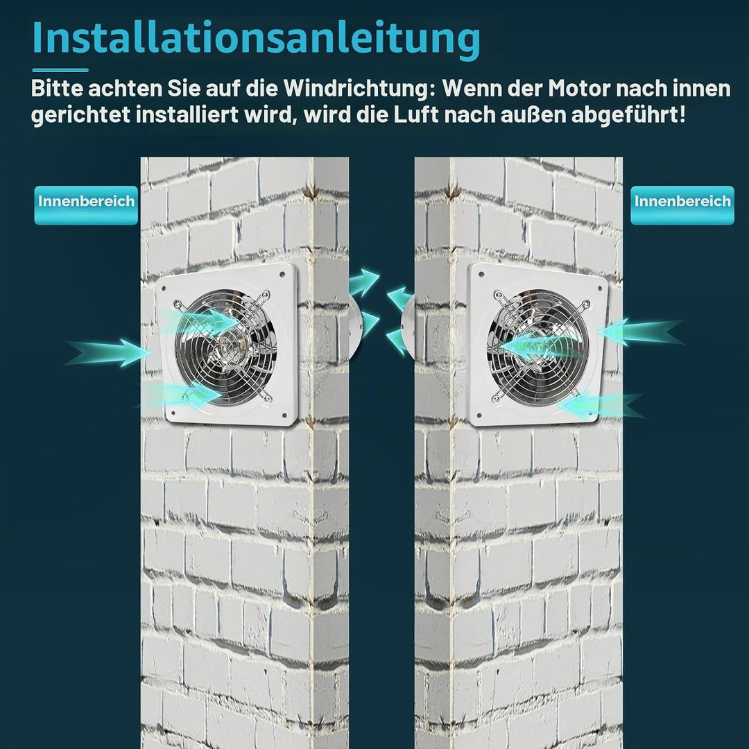 150mm Abluftventilator 600m³/h, Badlüfter Leiser mit Rücklaufklappe Schalter Stecker, IP44 Wasserdic