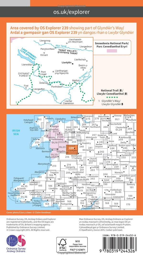 Lake Vyrnwy and Llanfyllin, Tanat Valley (OS Explorer Map, Band 239), Karte