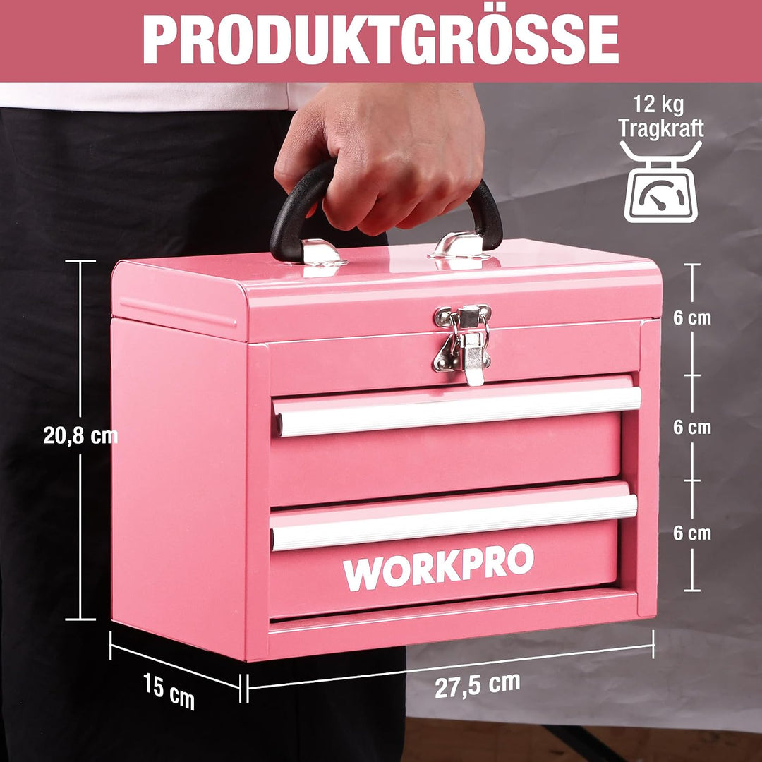 WORKPRO Metall Schubladenbox 2 Schubladen, Rosa, Tisch Organizer, Rosa