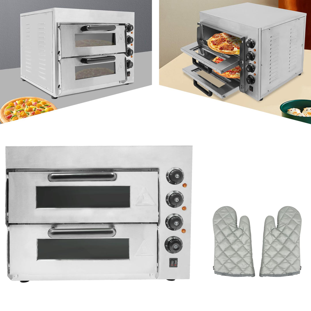 201 Edelstahl Pizzaofen, Gross Pizza Pizzabackofen mit Hitzebeständige Handschuhe, 3000W Doppellagig