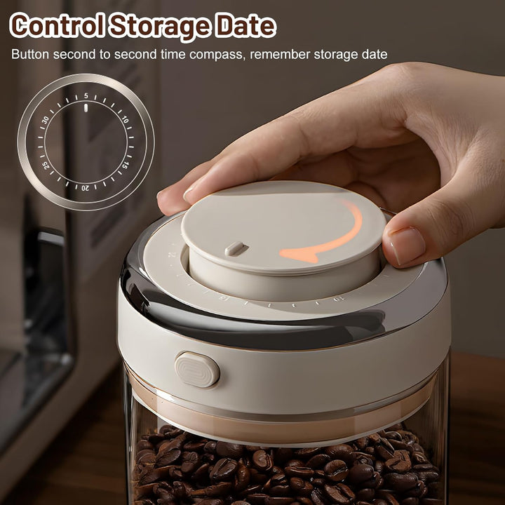 Kaffeedose Luftdicht 1700ml, Vakuum Kaffeedose aus Borosilikatglas mit CO₂-Auslassventil und Datumsa