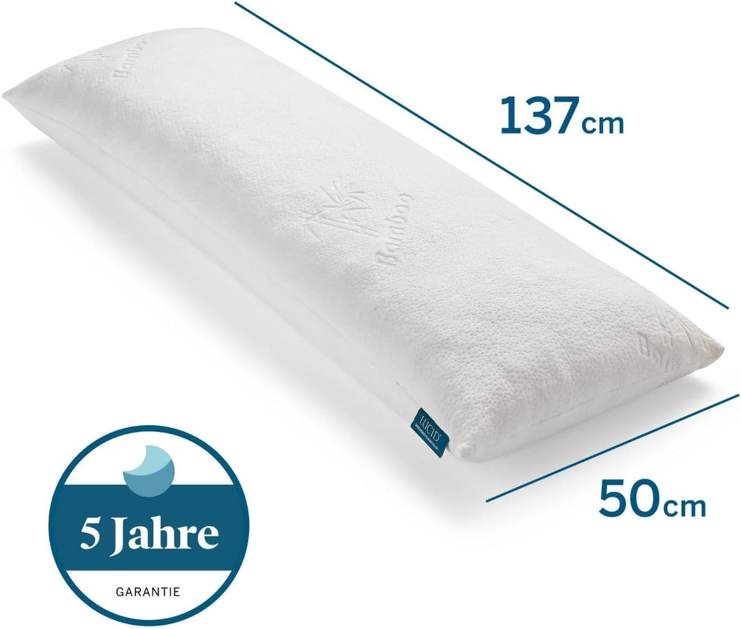 LUCID Seitenschläferkissen aus zerkleinertem Memory Foam – Körperkissen – perfekt für die Schwangers