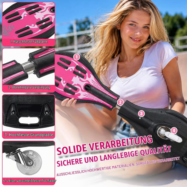 Waveboard Snakeboard Kinder LED Rollen, Caster Board | Anti-Rutsch-Oberfläche, 180° Drehung, leicht
