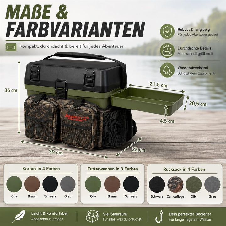 Sitzkiepe Angelbox mit 4 Tackleboxen &amp; Sitzpolster Schwarz