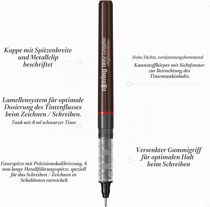 rOtring Tikky-Grafik Fineliner Filzstifte | 0,3 mm | schwarze Tinte | 12-er Box 0.3 bordeaux, 0.3 bo