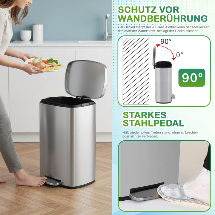BestOffice 50 L Mülleimer Küche Mülleimer mit Deckel für Büro Schlafzimmer Badezimmer Schritt Müllei