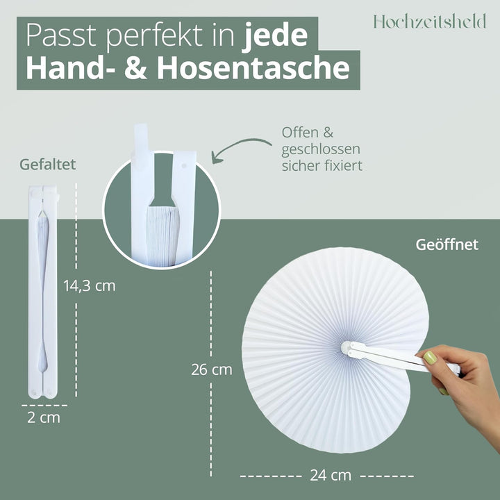 HOCHZEITSHELD Fächer Hochzeit 50 Stück - Faltbare Handfächer zur Erfrischung der Gäste - Papierfäche