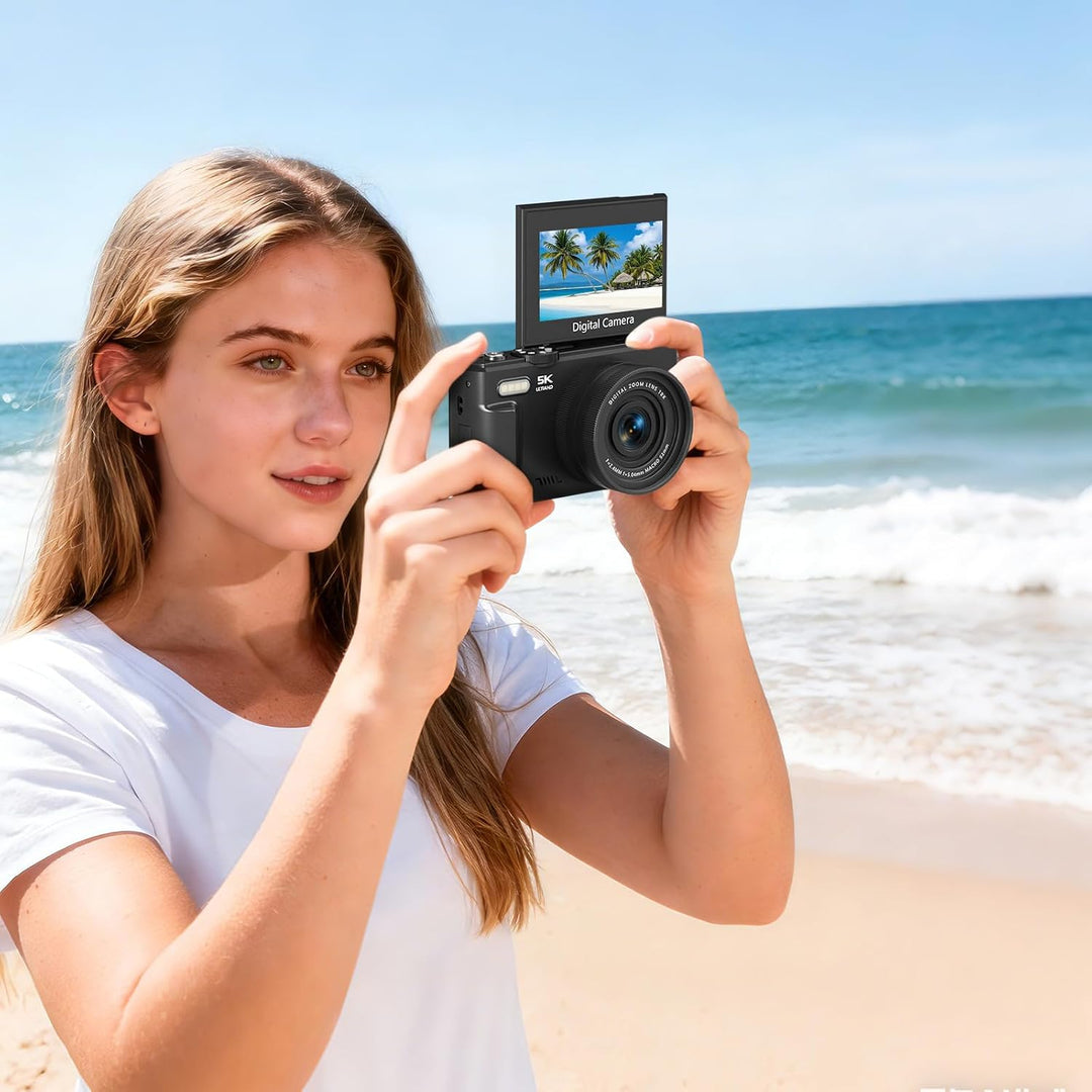 Digitalkamera mit umklappbarem Display 5K Autofokus Vlogging Kamera