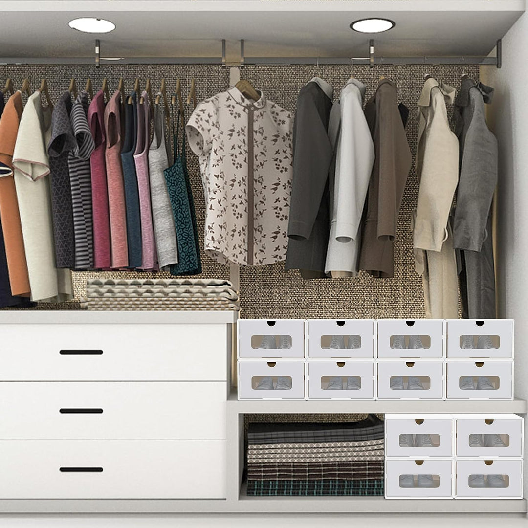 LILIIN Schuhboxen Stapelbar Boxen-Set 10 Stück, Weiss Weiss 10 Stück, Weiss 10 Stück