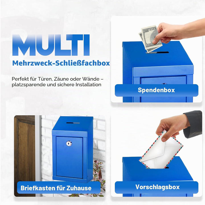 Spendenbox aus Metall zur Wandmontage oder für die Arbeitsplatte, mit Münzschlitz, Schloss mit 2 Sch
