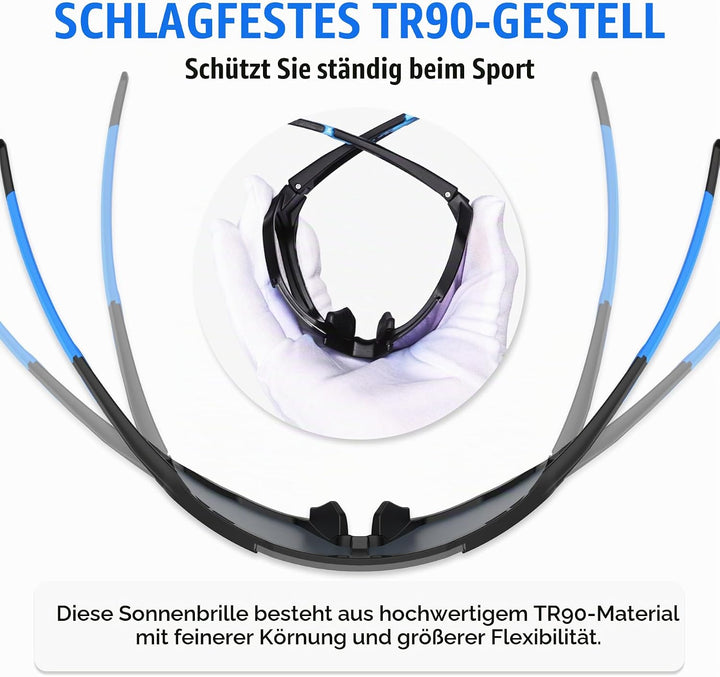 X-TIGER Fahrradbrille, Herren Damen Sportbrille, UV400 mit 5 Wechselgläser,Starker TR90 Frame, mit M